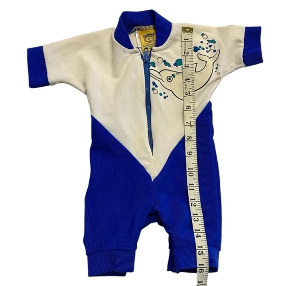 Vintage SunSmart 0-12M Baby UV Blocking Dolphin Swim‎ Suit Blue White